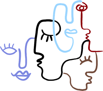 Ilustración de caras superpuestas representando las diferentes partes internas